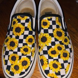 Sunflower Checkerboard Custom Slip on Vans